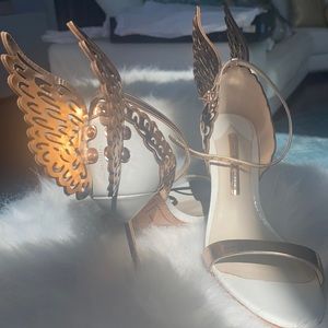 Evangeline Angel Wing Sandals, Rose Gold/White